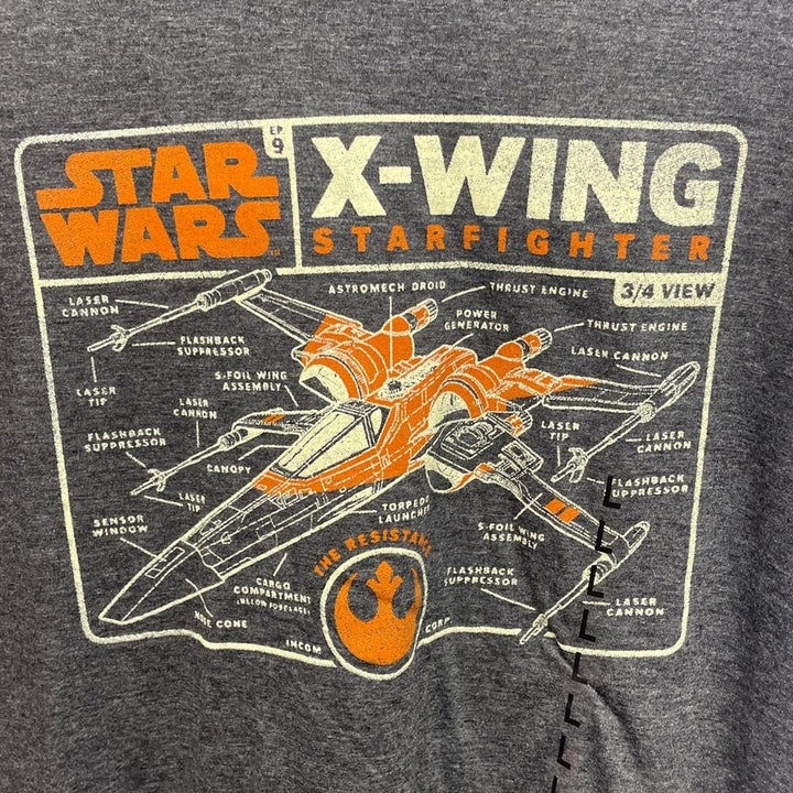 New Star Wars Mens Large X-Wing Starfighter Specs Cotton Blend Short Sleeve Tee