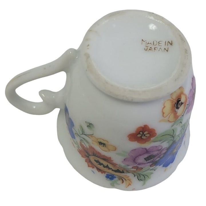 Vintage Made in Japan Ceramic Gold Rim Blue Pink Floral Teacup Saucer Set