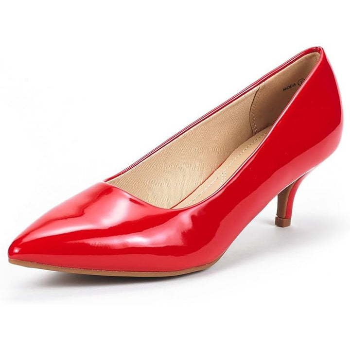 Dream Pairs Womens 8.5 Red Faux Leather 2.5" Heel Pointy Toe Slide On Pump Shoes