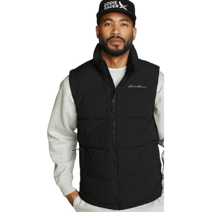 New Eddie Bauer Mens 2XL Black Essential Full Zip Puffer 550 FP Down Warm Vest