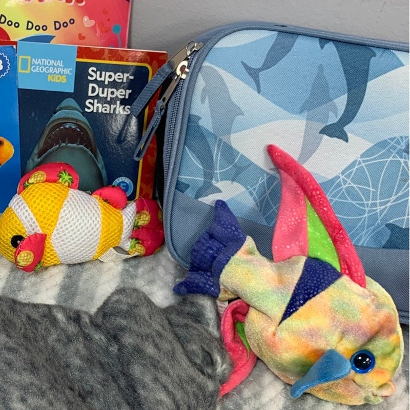 Lot of 11 Sting Ray Shark Fish Aquatic Plush Toys Books Blanket Preloved Toys