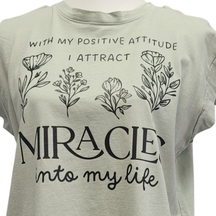 Hand Printed Upcycled Womens Medium With My Positive Attitude Miracles Tee Shirt