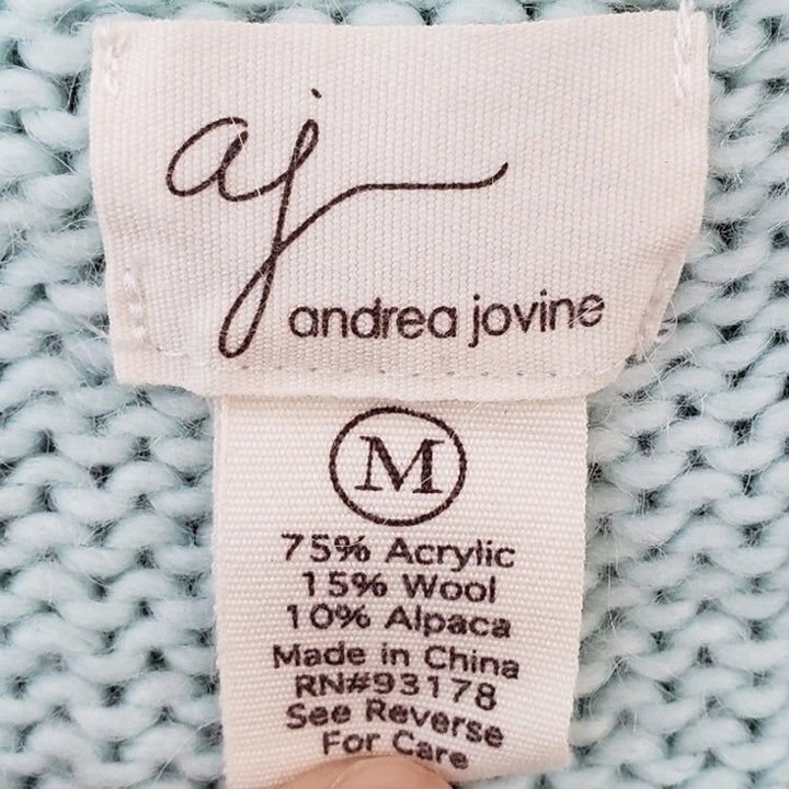 AJ Andrea Jovine Womens Medium Light Blue Long Sleeve V Neck Knit Sweater