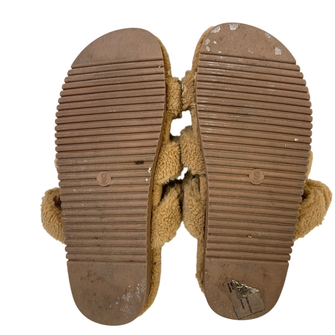 Wild Fable Womens Size 9 Brown Fuzzy Slippers Slip On Open Round Toe Shoes