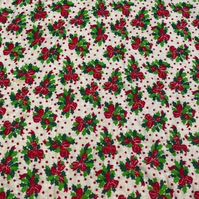 4 Vintage 1980s Handmade Holly Polka Dot Reversible Christmas Oval Place Mats