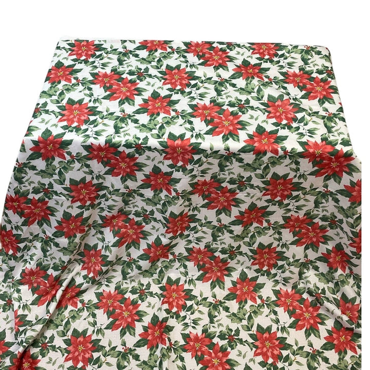 Christmas Poinsettia Holly Berry Leaves Floral Polyester 50" by 70" Tablecloth