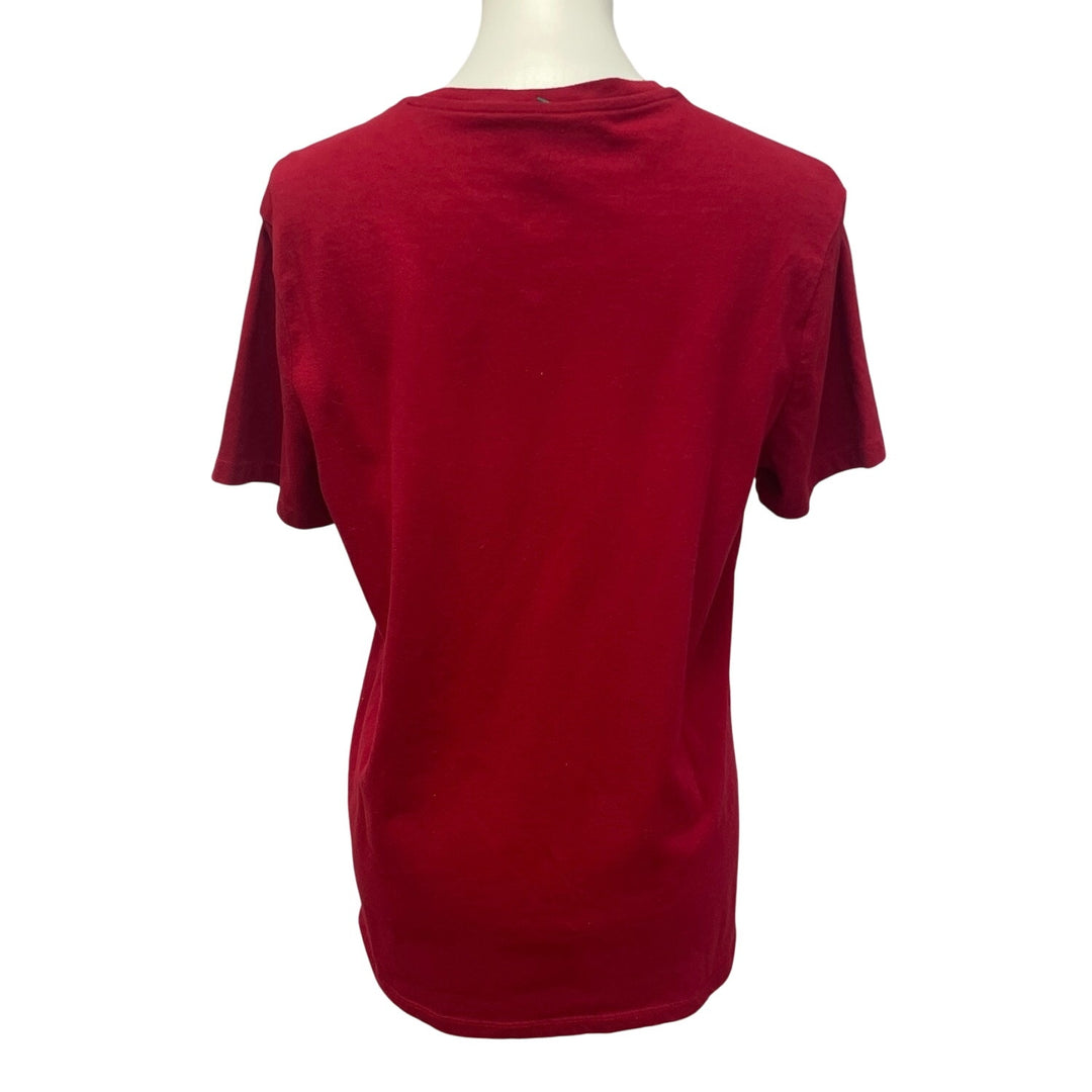 Hand Printed Upcycled Mens Medium Planet Earth Short Sleeve V-NeckTee Shirt