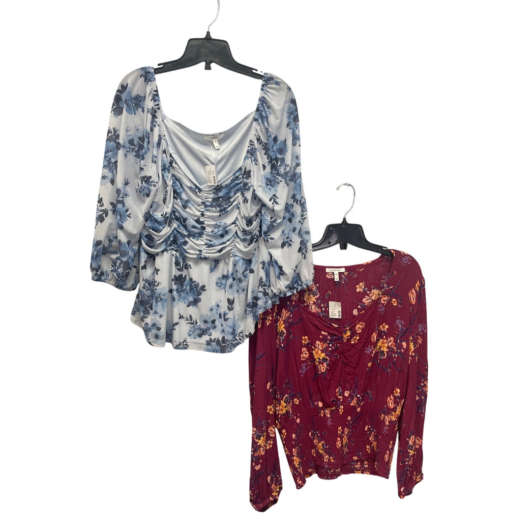 New Maurices Lot of 2 Womens Medium Long Sleeve Floral Ruched Front Blouse