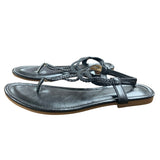 Womens Size 7.5 Black Flats Sandals Braided T Strap Round Open Toe Shoes