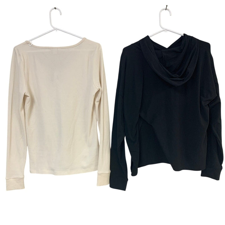 2 New Eddie Bauer Womens Large Tall Tempo Hoodie Thermal Henley Tops