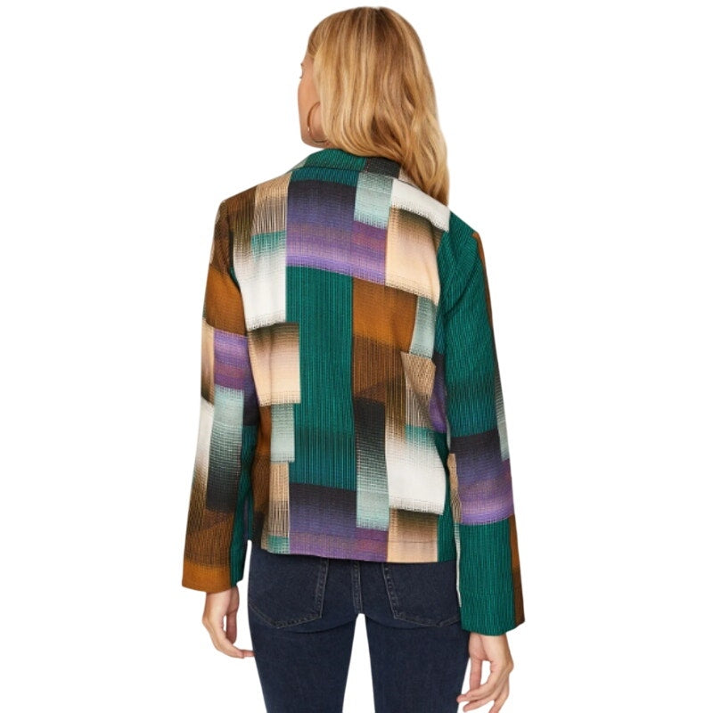 Elk Womens Size 12 Crepe Long Sleeve Button Up Geometric Odense Jacket Blazer