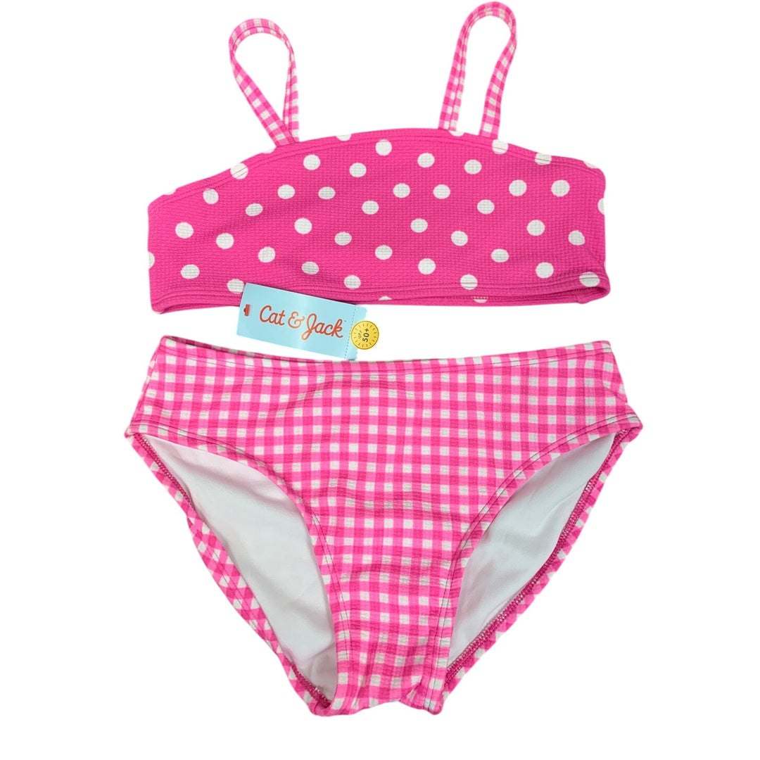 New Cat &amp; Jack Girls Medium (8) UPF 50+ Pink Gingham Check Bikini 2PC Swimsuit