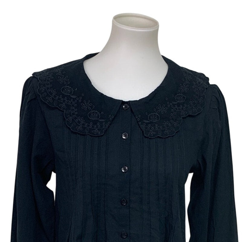 New American Eagle Womens Small Black Long Sleeve Lace Collar Button Down Shirt