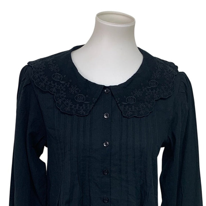 New American Eagle Womens Small Black Long Sleeve Lace Collar Button Down Shirt