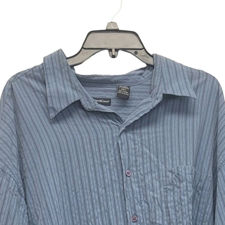 NorthCrest Mens XXLT PolyRayon Long Sleeve Striped Button Up Shirt w Pocket