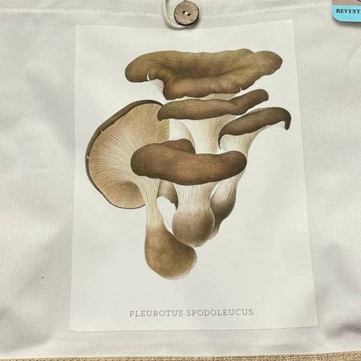 Hand Printed Upcycled Oyster Mushroom Pleurotus Spodoleucus Canvas Tote Bag