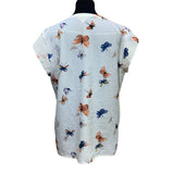 Elaine Rose Large 100% Polyester SIlky Feel Short Sleeve VNeck Butterfly Blouse