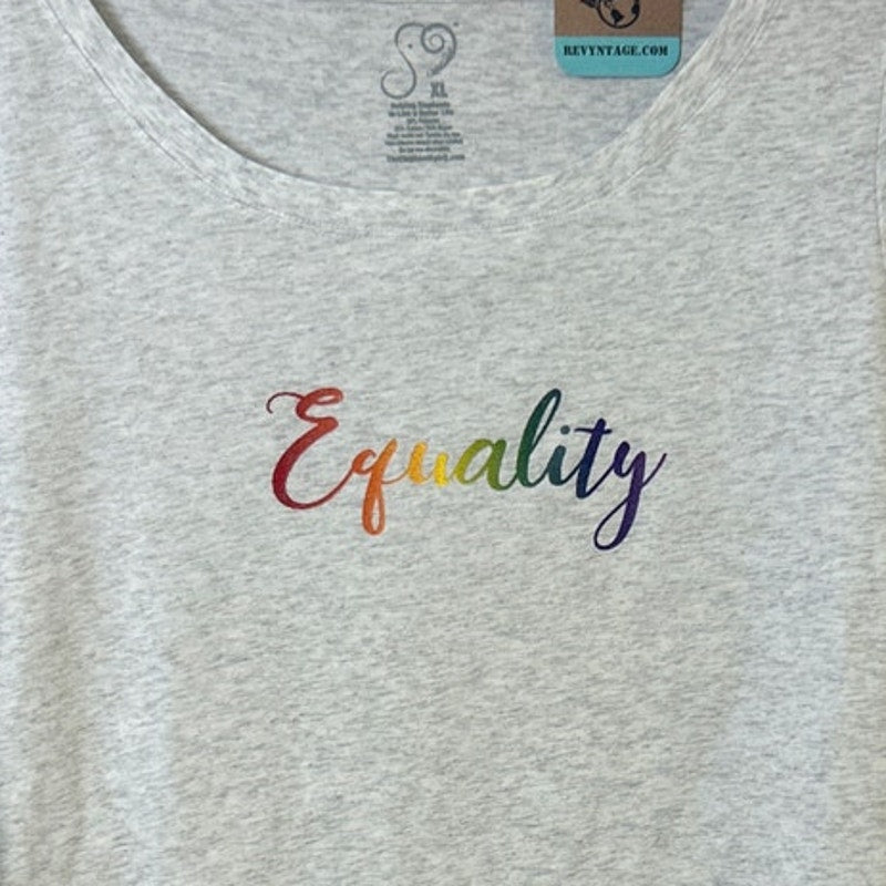 New Hand Printed Womens XL Rainbow Equality Long Sleeve Crew Neck Tee Shirt