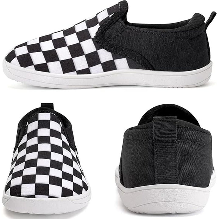 WateLves Boys Size 4 Black White Checkerboard Slip On Round Toe Barefoot Shoes