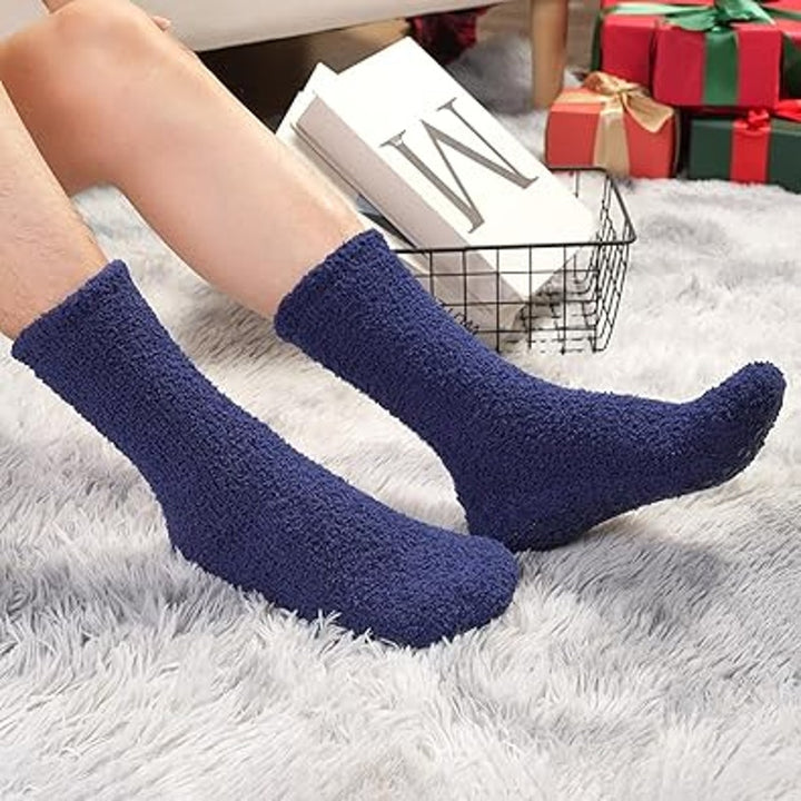 New 5 Pairs Mens Blue Gray Black Warm Thick Fuzzy Non Slip Socks with Grips