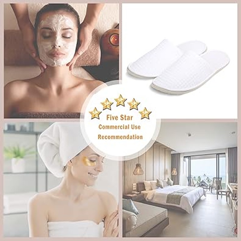 New Anmerl 8 Pairs White Slip On Universal Unisex Breathable Basic Spa Slippers
