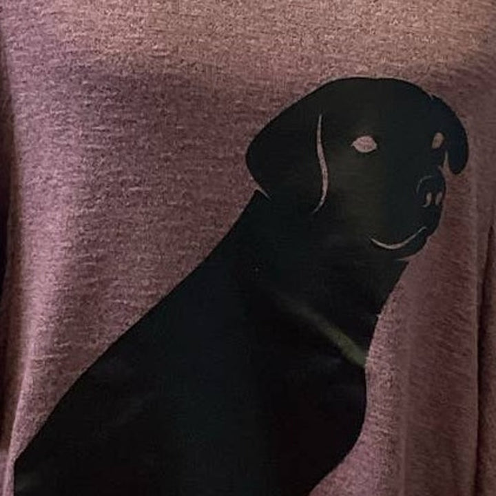 Hand Printed Upcycled Medium Black Lab Dog Puppy Long Sleeve Ruffled Sweater