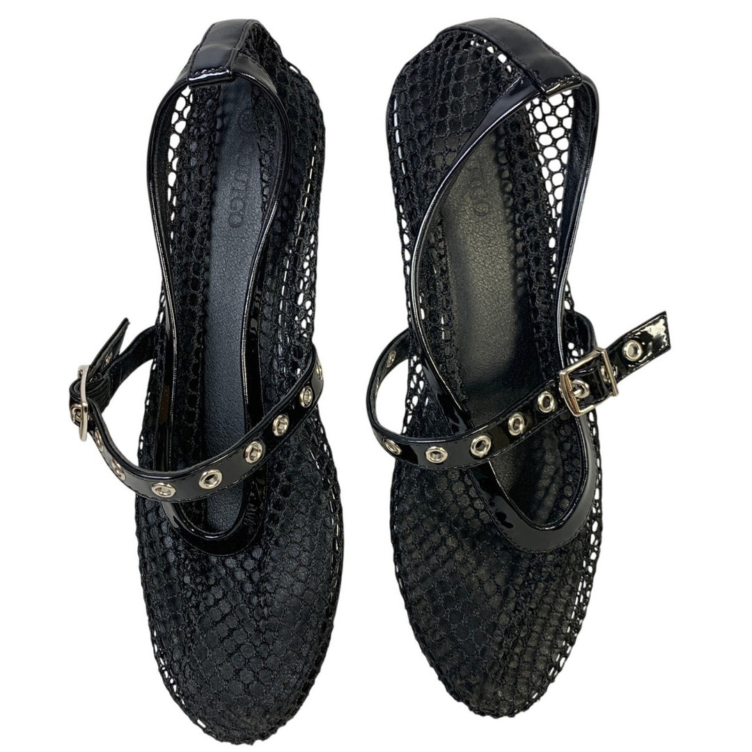 Coutgo Womens Size 9.5 Black Mary Jane Ballet Flats Closed Round Toe Mesh Shoes