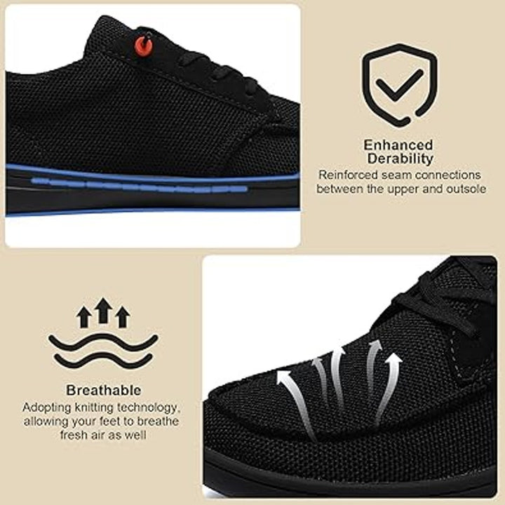 Pulltop Mens Size 8 Wide Toe Box Black Lace Up Barefoot Zero Drop Casual Shoes