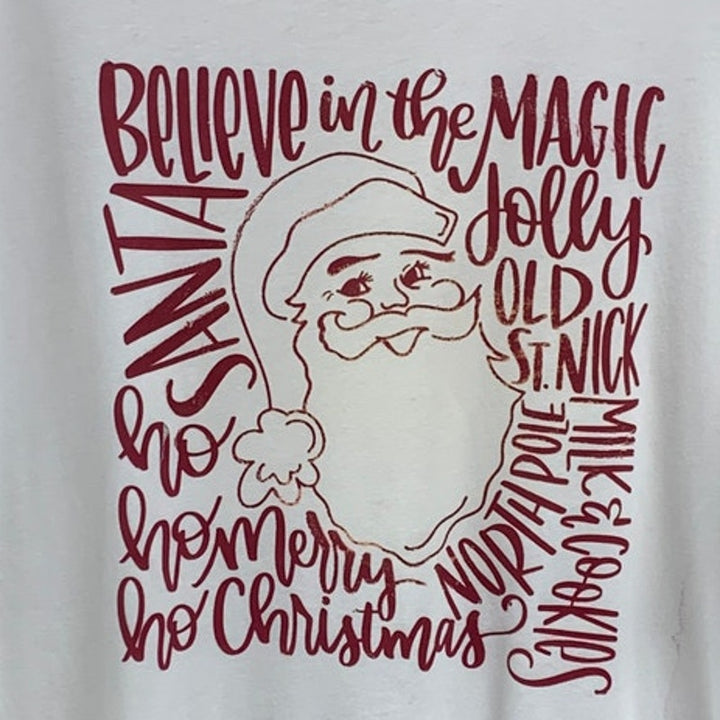 New Hand Printed Mens XL Santa Believe In The Magic Holiday Short Sleeve T Shirt