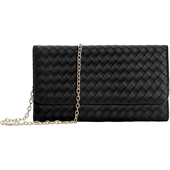 U+U Womens Black Faux Leather Woven Removeable Chain Crossbody Purse Bag
