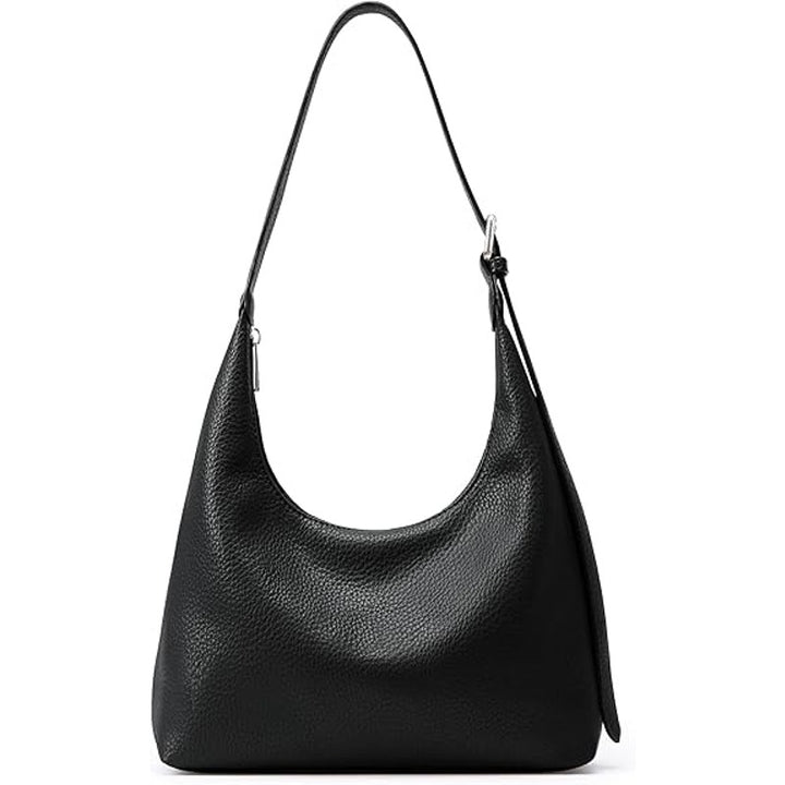 Kalidi Womens Black Faux Leather Adjustable Strap Zipper Close Crescent Tote Bag