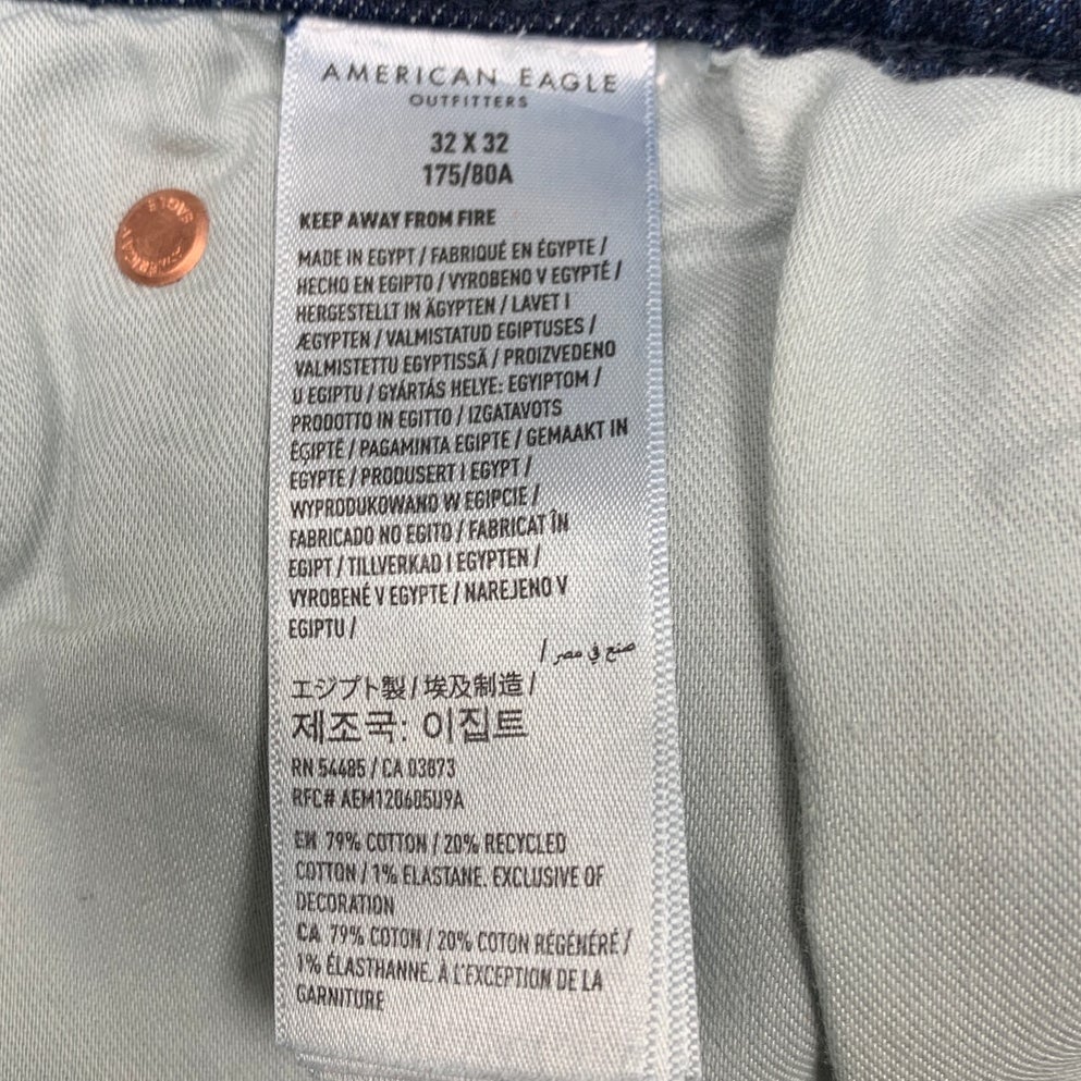 New American Eagle Womens 32X32 Cotton Blend Relaxed Straight Denim Blue Jeans
