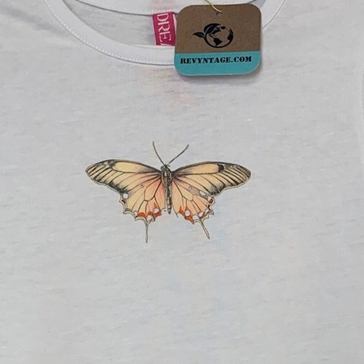 2 New Hand Printed Girls Size 6 Butterly Flower Short Sleeve Crew Neck T-Shirts