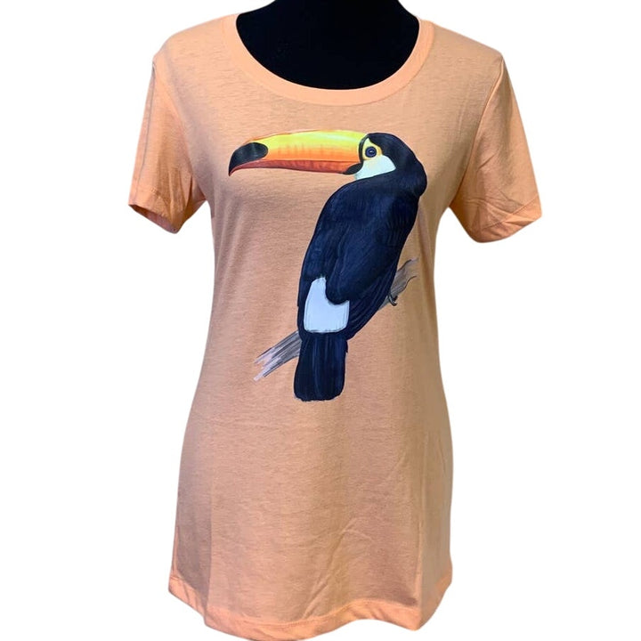 New Hand Printed Womens Medium Tropical Toucan Bird Ukraine Art Fundraiser Tee