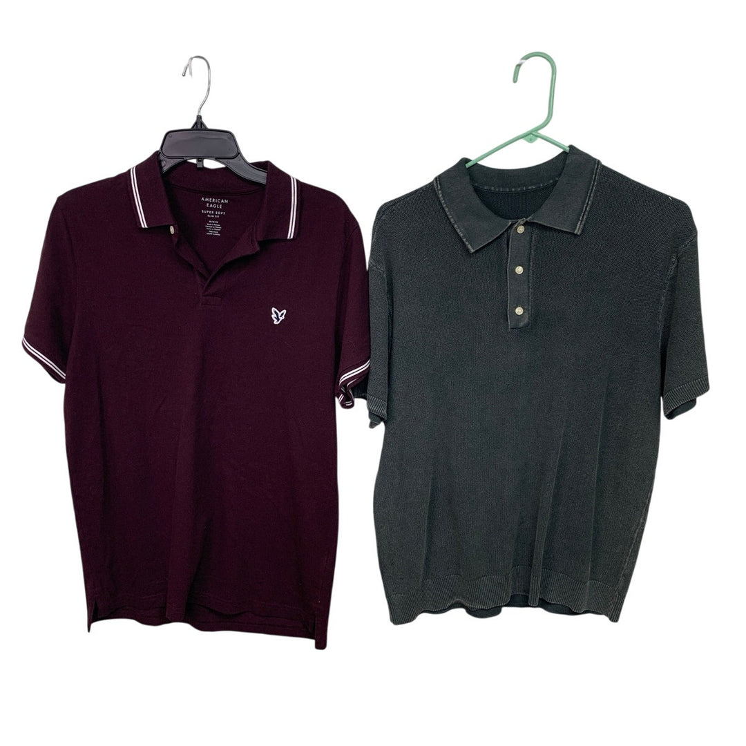 2 New American Eagle Mens Medium Slim Fit Collared Short Sleeve Polo Shirts