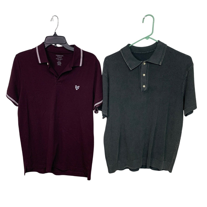 2 New American Eagle Mens Medium Slim Fit Collared Short Sleeve Polo Shirts