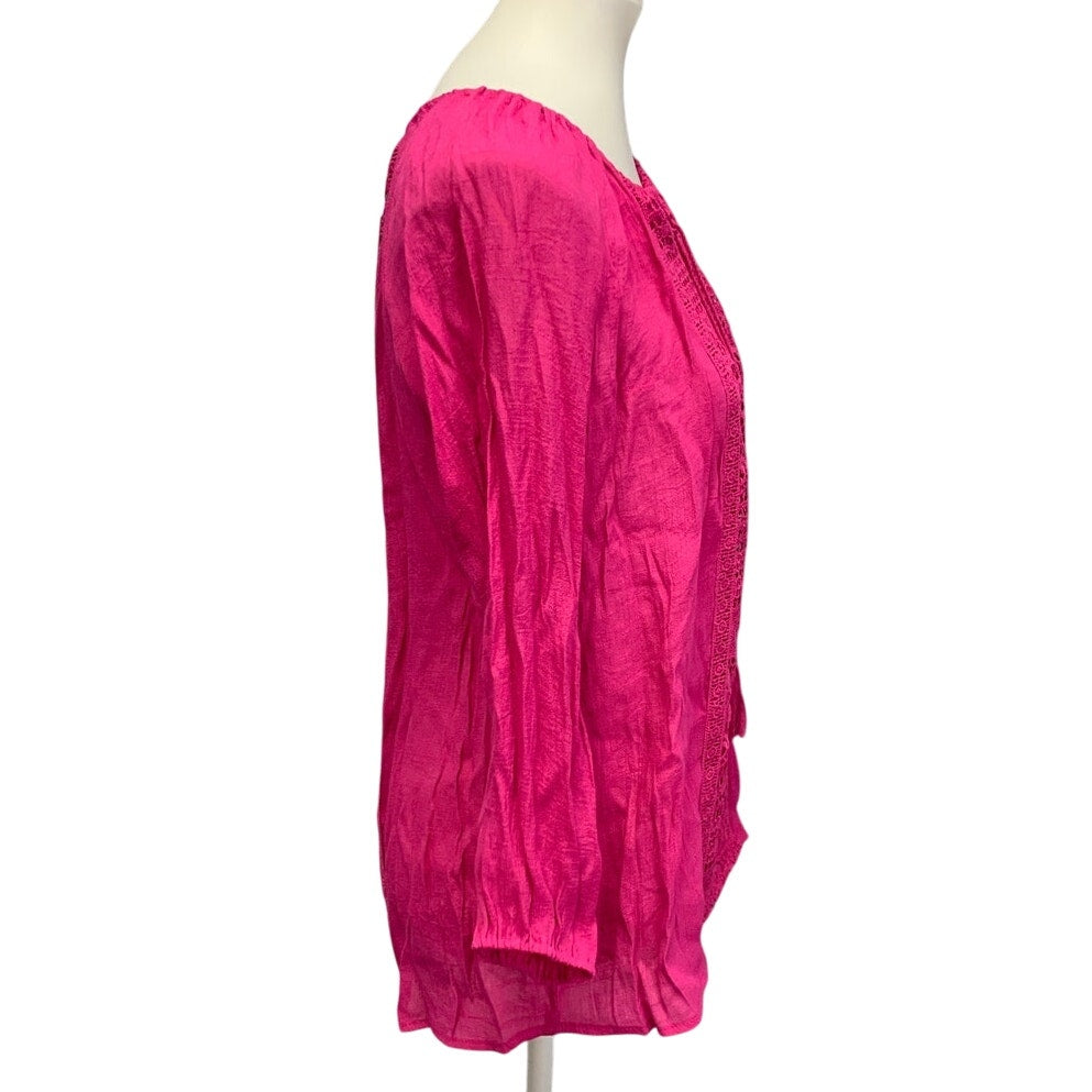 New Zac &amp; Rachel Womens Small Raspberry Rose Crochet Front Long Sleeve Blouse