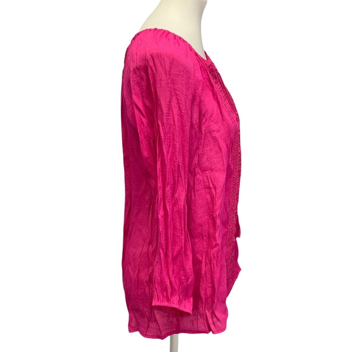 New Zac &amp; Rachel Womens Small Raspberry Rose Crochet Front Long Sleeve Blouse