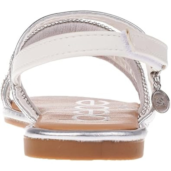 Bebe Little Girls Size 12 Silver Rhinestone Hook Loop Open Toe Flat Sandal Shoes