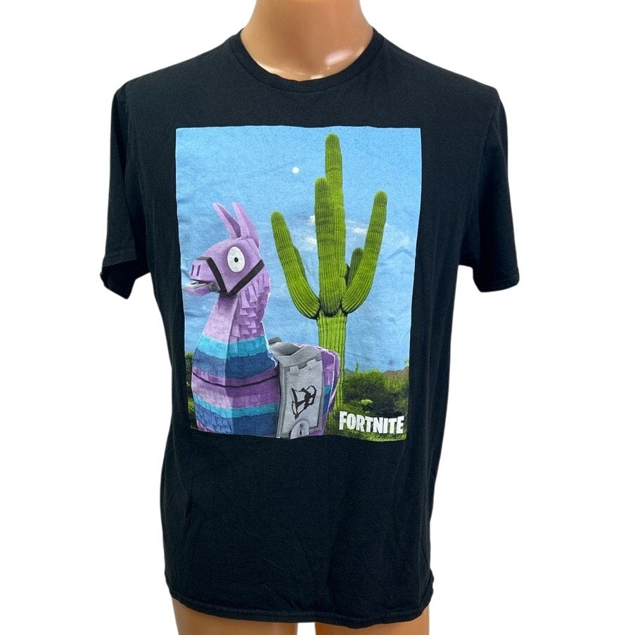 Fortnite Mens Large Black Loot Llama Cactus 100% Cotton Short Sleeve Tee Shirt