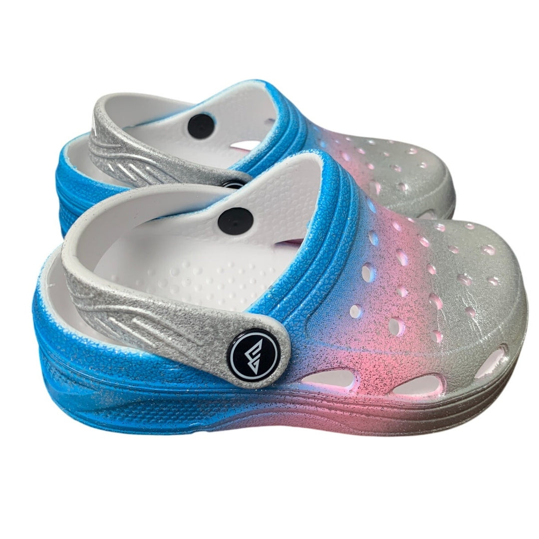 Toddler Girls Size 10 Silver Glitter Ombre Clogs Sandals Slip On Water Shoes
