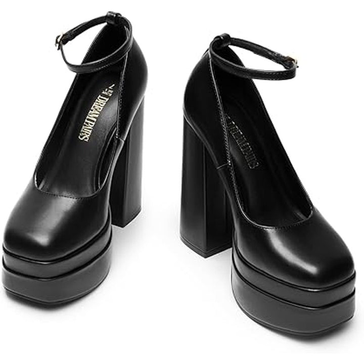 Dream Pairs Womens 8.5 Black 5.5" Platform Heel Closed Toe Ankle Strap Shoes