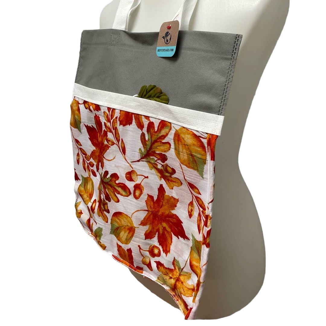 New Upcycled Fall Leaf Handsewn Double Handle Reuseable Shopper Tote Bag
