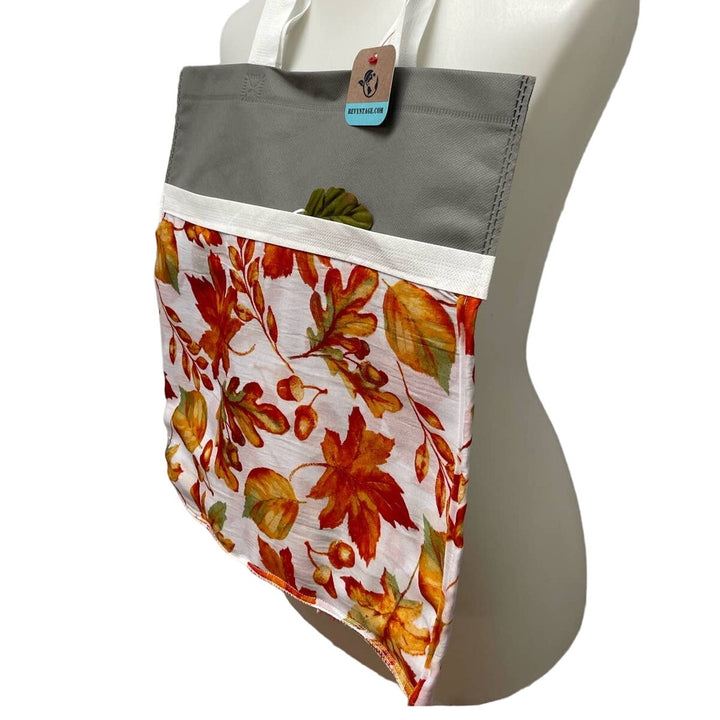 New Upcycled Fall Leaf Handsewn Double Handle Reuseable Shopper Tote Bag