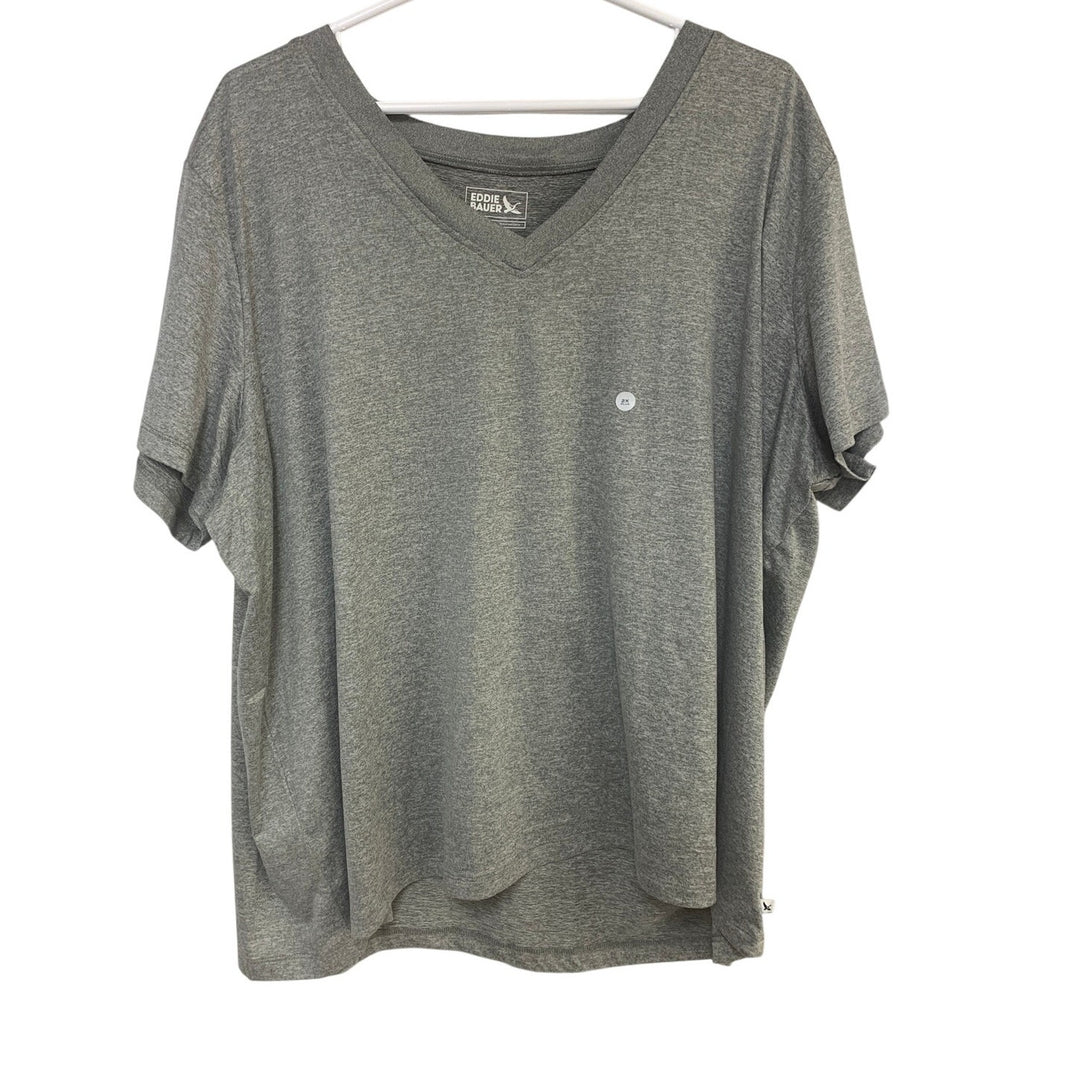 2 New Eddie Bauer Womens 2X XXL Gray White Surreal Travel Crew V Neck Tee Shirts