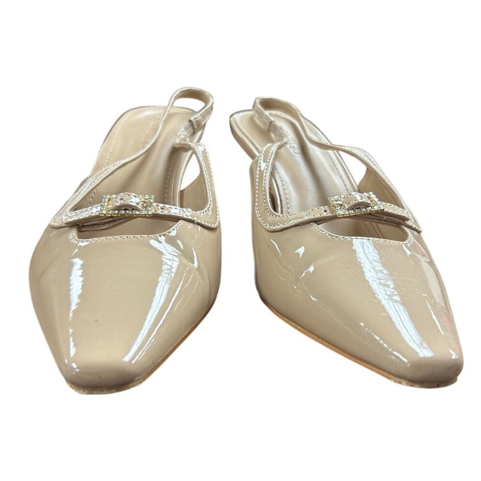 ZBY Womens Size 7.5 Tan Faux Leather Slingback 3" Heel Closed Toe Buckle Shoes