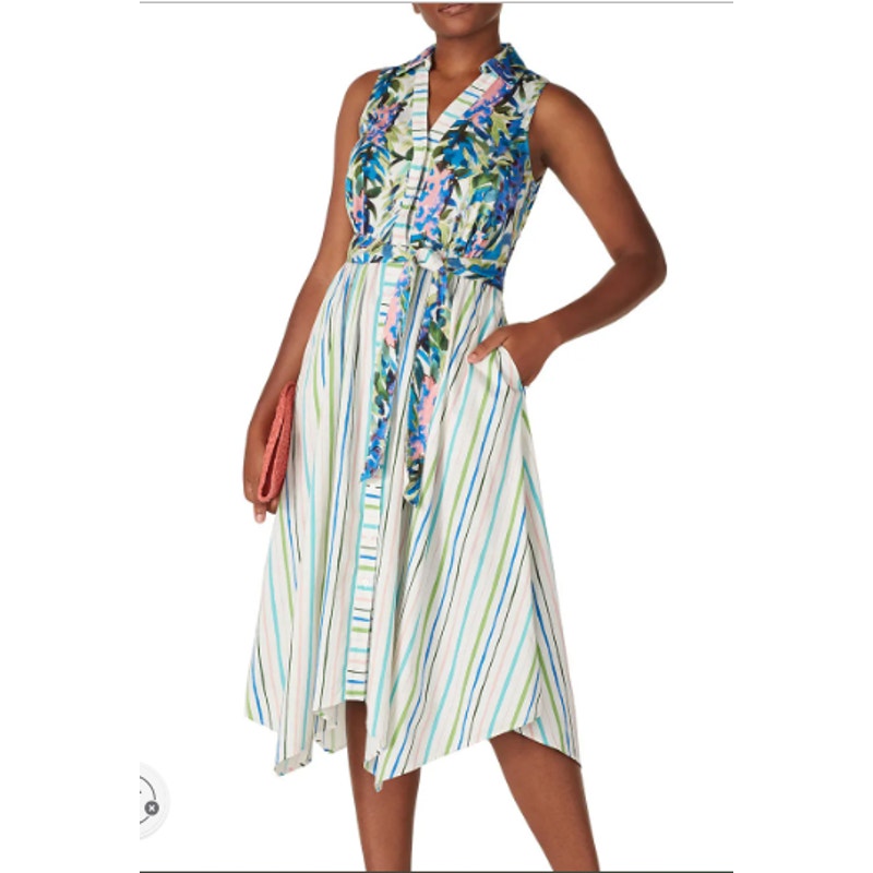 Badgley Mischka Womens Size 2 Multi Patterned Floral Stripe Day Shirt Dress