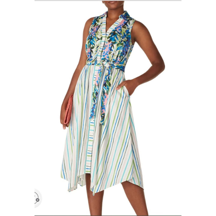 Badgley Mischka Womens Size 2 Multi Patterned Floral Stripe Day Shirt Dress