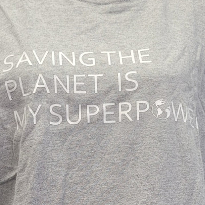 Hand Printed Upcycled Womens XL Saving the Planet Superpower Long Sleeve T-Shirt