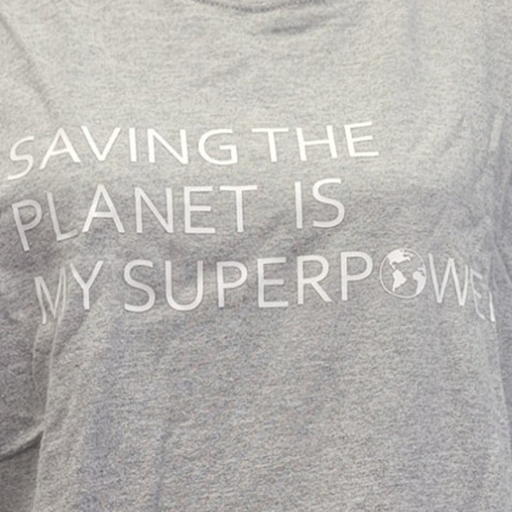 Hand Printed Upcycled Womens XL Saving the Planet Superpower Long Sleeve T-Shirt